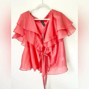 Anna October Coral Ruffle Tie-Front Blouse